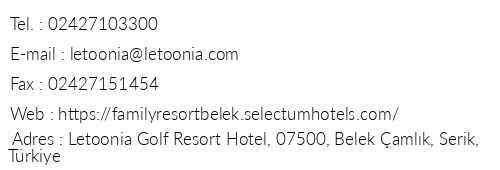 Selectum Family Resort telefon numaralar, faks, e-mail, posta adresi ve iletiim bilgileri